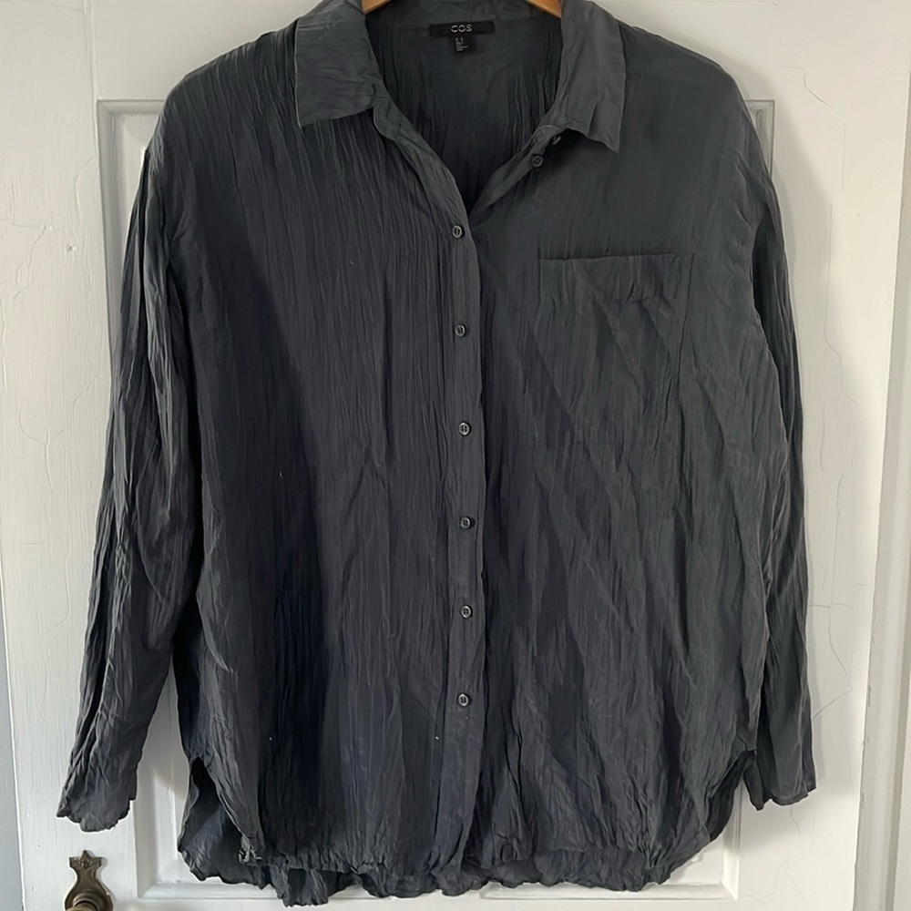 COS Charcoal Button-Down Crinkled Shirt